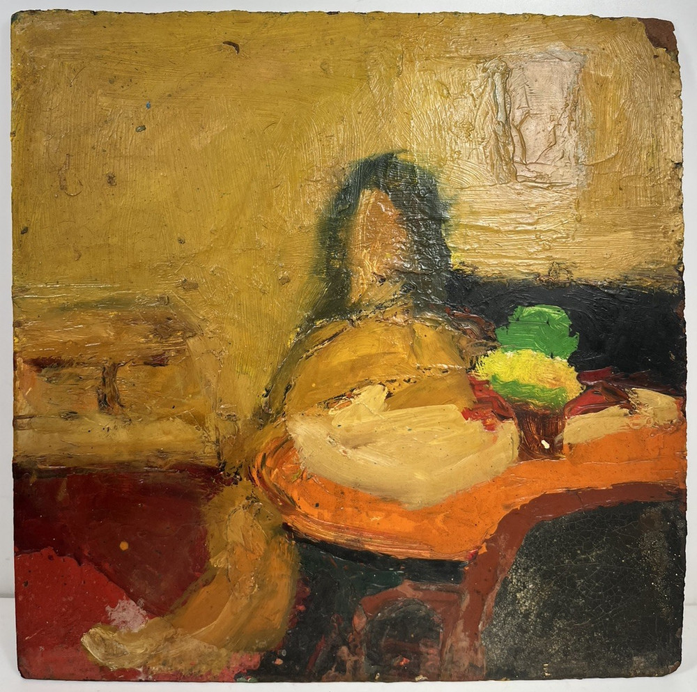 MID CENTURY MODERNIST MCM ABSTRACT FIGURATIVE STILL LIFE MODERNISM OIL PAINTING