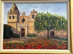 GLORIA LEE PAINTING LANDSCAPE MISSION ORIGINAL LISTED FAMOUS FLORAL GARDEN BLOOM