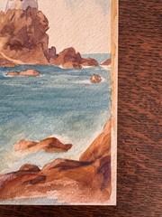 Antique 19th Century Watercolor Painting Lighthouse II Scotland Edith Bell 7×10