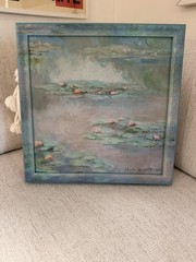 18×18 Claude Monet Water Lilies New Art Blends With Frame Turquoise Tones