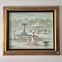 Romantic Parisian Original Vintage Oil Painting Signed Framed Gold Gilt Carousel