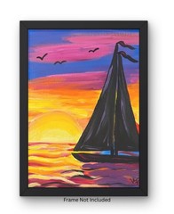 Sailboat Lake Sunset Original Impressionist Art Acrylic 8×10” Canvas VLP