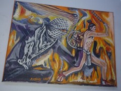 Palestinian Aztec Fire And Fury Resistance Painting Original Artwork Signed