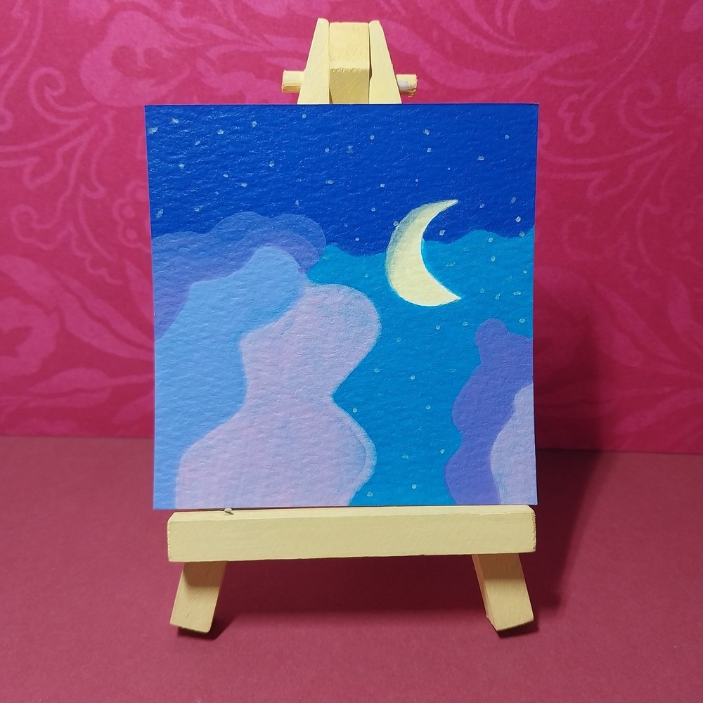 Sindy Fuhr Acrylic Painting 3×3 Inch Original Sky Pop Art Title Night Came