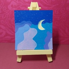 Sindy Fuhr Acrylic Painting 3×3 Inch Original Sky Pop Art Title Night Came