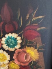 Vintage Framed Floral Still Life Oil Painting on Canvas 16×20 Dark Moody 24×28