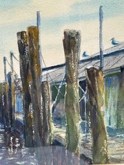 Original Signed Three Daggers Framed Watercolor Painting Point Pleasant NJ