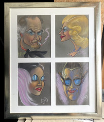 Pastel Portrait Signed 1954 Caricatures Faces Portrait Film Television