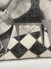 ANTIQUE DRAWING PORTRAIT MID CENTURY 36 INCH CUBISM LARGE WALTER E COHEN JR