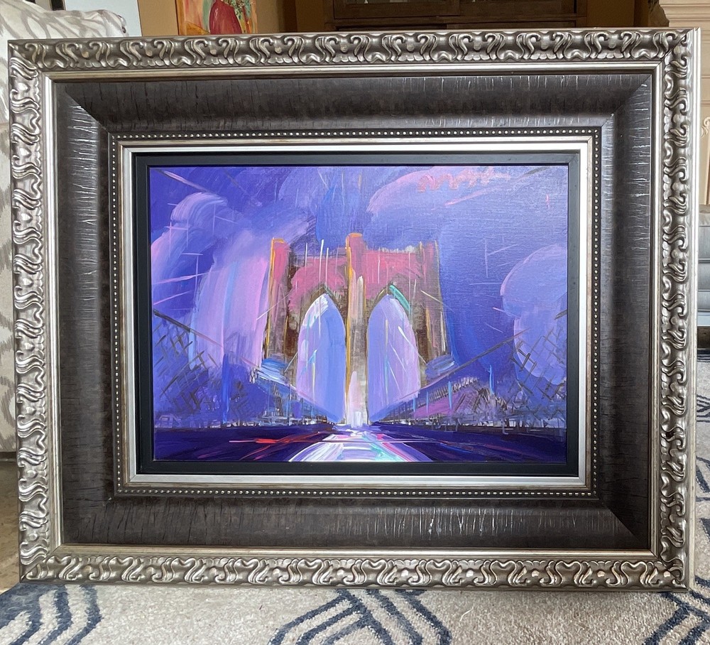 Peter Max Brooklyn Bridge I Ver 2016 Original Signed Acrylic Canvas 26×36”