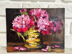 Blooming Flowers Peonies Wildflower Painting Original Oil Impression Signed Art