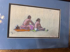 Gibbs 1984 „Two Figures On Beach“ Pastel Painting – Signed And Framed