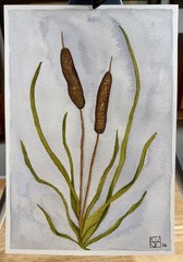 Painting by Michele G. Hackney Cattail Watercolor, Signed, Original, 10.25×7 COA