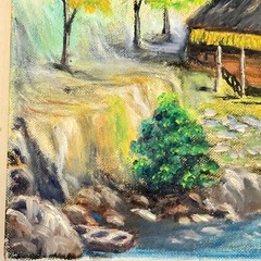 Vintage 1970 Hand Painted Landscape, Mountains And Lake In China, Signed B. Wild