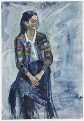 Joanne Thomson (1935-2024) – 20th Century Oil, Lady in a Patterned Jacket