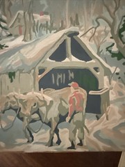 Vintage Paint by Number Winter Farm Snowy Scene NO FRAME Forest Trees Gift Prop