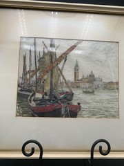 VTG Framed Venice Harbor Scene 12 1/2”t X 15”W