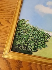 Vintage Maribeth Crago Erie Pa Artist Acrylic Painting „By My Home“ 21.5″w