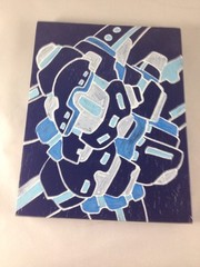 Abstract Painting Blue Robotic Acrylic Wood Panel Robotic Biomorph Abstraction