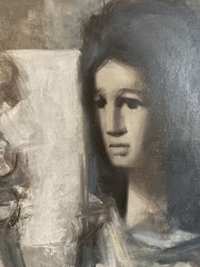 Antonin Marek Machourek Signed Abstarct Figure Oil Painting Monochrome 21”x25”