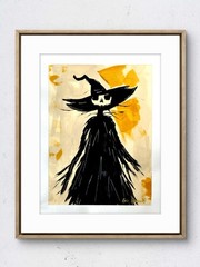 Original Halloween Witch Art 14×11 Paper Expressionist Signed Painting Decor