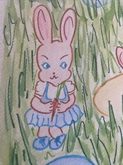 Painting Watercolor Original Art FLIRTING BUNNIES Easter Kristi C Jones Eggs