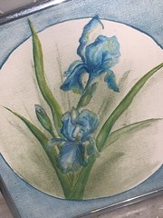 Vtg Ruby Weber Studios Study in BIue Iris Flowers 8 3/8”Sq Framed Iowa artist