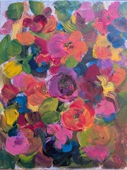 Original Abstract Acrylic 8×18 Canvas Painting Botanical Boho Floral Flowers…