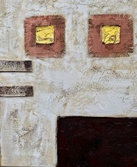Original old abstract composition, oil painting, circa 1970, signed, 70.0×70.0 cm