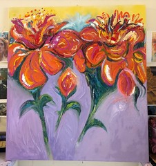 Orange Flowers, Large Original Oil Paintings