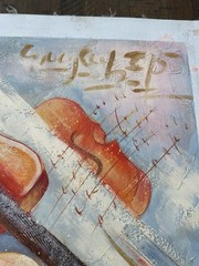 1990’s ORIGINAL OIL ON CANVAS ART PAINTING VIOLINS 23×27 SIGNED