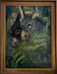 Painting of Two Donkeys or Burros by Franz Elsner, Austria, 1960