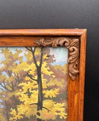 Vintage 90s Country Church in Fall Paint By Number in Ornate Wood Frame Folk Art