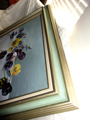 GORGEOUS! Large Signed Original Oil on Canvas Yellow and Purple Violets 31 x 25