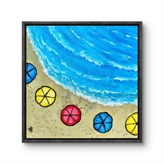 Susan Tolle-Knight Beach Umbrellas 8×8 Canvas Original Painting Home Decor