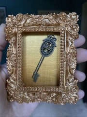 Metal Key In Gold Frame Original,3/3,5 miniature,small,gold,framed