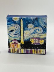 Miniature 4×4 painted stretched canvas Starry Night Washington D.C. city artwork