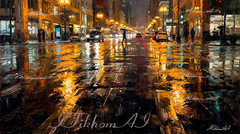 Digital Art Painting Cityscape Night Avenue People Cars Wallpaper Decor Desktop