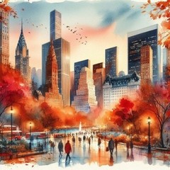 New York City Watercolor Painting (Digital Image)