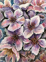 Sakura Painting Flowers Original Art Floral Pastels Painting Gift Art