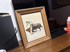 VTG MCM SIGNED ORIGINAL MATADOR BULL FIGHTING PAINTING by ARTIST CALINDOR MEXICO