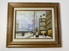 Andre Jourcin Snowy City Oil Painting 14 1/2″ X 12 1/2″