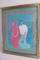 Original signed JIM N. HILL Acrylic Painting of Seated Couple, Texas artist 1984
