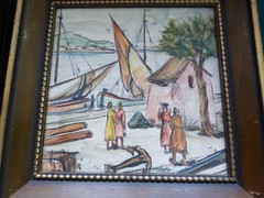 Group of 4 Vintage European Signed Tile Watercolor Paintings 6X6 Rossi