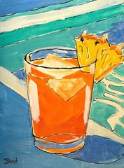 Original Poolside Cocktail Painting Tropical Drink Beach Resort 11×14 Canvas