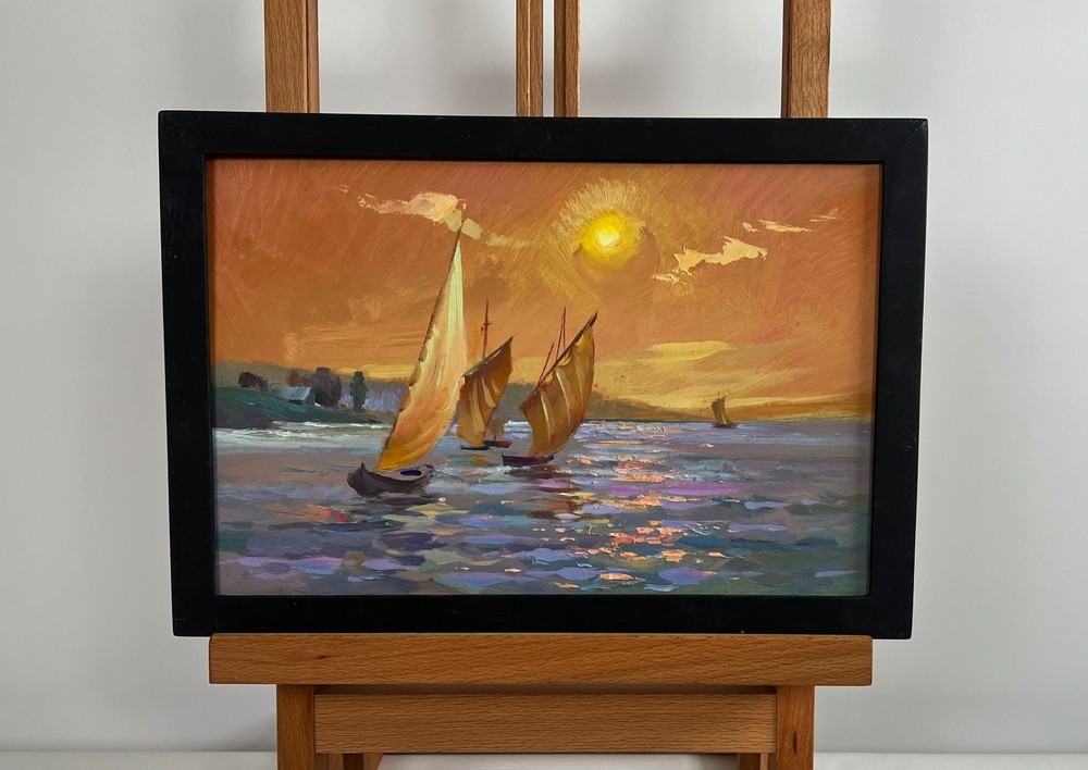 Oil Painting Romantic Evening Swim Y. Suprunchuk Landscape Art nAAA4360