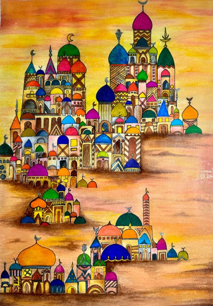 Arabic architecture watercolor painting 11”X15” on cold press paper, Framed