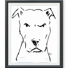 Gentle Giant Original Pit Bull Ink Drawing Art 14×11 Signed Dog Wall Home Decor