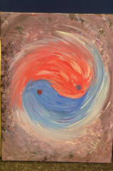 Abstract Yin Yang Original Oil Painting Red Blue Swirl Signed Canvas Art 24×30