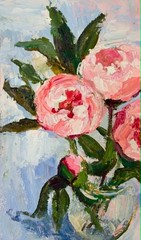 Original Oil Painting Pink Peony Floral Art Hand Painted Flower Wall Decor 12×8